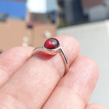 Red Garnet Ring, Sterling Silver Ring, Solitaire Ring with red Garnet Cabochon, handmade silver ring, Minimalist design, gift for her - Size 7