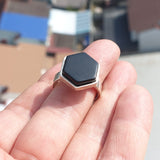 Black Onyx Ring, Sterling Silver Ring, Minimalist Design, Hexagonal black Onyx, handmade Onyx ring, 925 ring gift for her Size 10