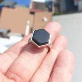 Black Onyx Ring, Sterling Silver Ring, Minimalist Design, Hexagonal black Onyx, handmade Onyx ring, 925 ring gift for her Size 10