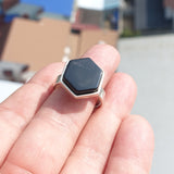 Black Onyx Ring, Sterling Silver Ring, Minimalist Design, Hexagonal black Onyx, handmade Onyx ring, 925 ring gift for her Size 10