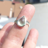 Natural Prehnite Ring, Sterling Silver Solitaire Ring, pear shaped green Prehnite, Minimist design, natural gemstone, gift for her - Size 6