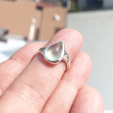 Natural Prehnite Ring, Sterling Silver Solitaire Ring, pear shaped green Prehnite, Minimist design, natural gemstone, gift for her - Size 6