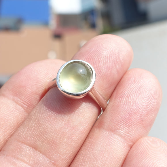 Natural Prehnite Ring, Sterling Silver Solitaire Ring, Oval shaped green Prehnite, Minimist design, natural gemstone, gift for her - Size 7