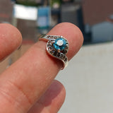 Natural Blue Zircon Ring, Handmade silver ring, Sterling Silver Ring, Solitaire Ring, oval Cut Blue Zircon and 4 CZ, Gift - Size 6