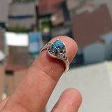 Natural Blue Zircon Ring, Handmade silver ring, Sterling Silver Ring, Solitaire Ring, oval Cut Blue Zircon and 4 CZ, Gift - Size 6