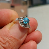 Natural Blue Zircon Ring, Handmade silver ring, Sterling Silver Ring, Solitaire Ring, oval Cut Blue Zircon and 4 CZ, Gift - Size 6