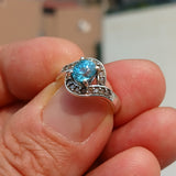 Natural Blue Zircon Ring, Handmade silver ring, Sterling Silver Ring, Solitaire Ring, oval Cut Blue Zircon and 4 CZ, Gift - Size 6