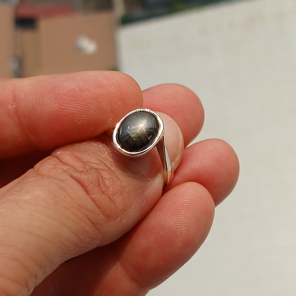 Natural Black Sapphire Ring, Sterling Silver Ring, Sapphire Silver Ring, Black Star Sapphire Ring, Gift for Her, 6 Rays Star Sapphire - size 7.5