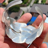 Two Leafs Bracelet, Hand Crafted Sterling Silver Bracelet / Bangle with 2 Leafs