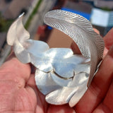 Two Leafs Bracelet, Hand Crafted Sterling Silver Bracelet / Bangle with 2 Leafs