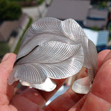 Two Leafs Bracelet, Hand Crafted Sterling Silver Bracelet / Bangle with 2 Leafs