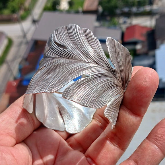 Extra wide Hand Crafted Sterling Silver Bracelet / Bangle with many Leafs