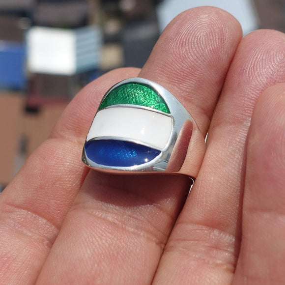 Sierra Leone Flag Ring, Sterling Silver Ring, Pinky Ring, Flag of Sierra Leone, Sport Event Outfit, Fan Apparel, Mens Silver Ring, Gift for Fans, Sierra Leone Flag