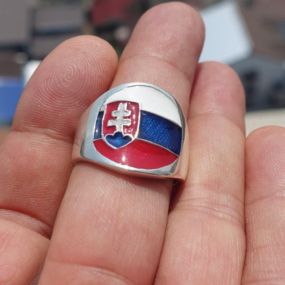 Slovakian Flag Ring, Sterling Silver Ring, Pinky Ring, Flag of Slovakia, Sport Event Outfit, Fan Apparel, Mens Silver Ring, Gift for Fans, Slovakia Flag