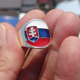 Slovakian Flag Ring, Sterling Silver Ring, Pinky Ring, Flag of Slovakia, Sport Event Outfit, Fan Apparel, Mens Silver Ring, Gift for Fans, Slovakia Flag
