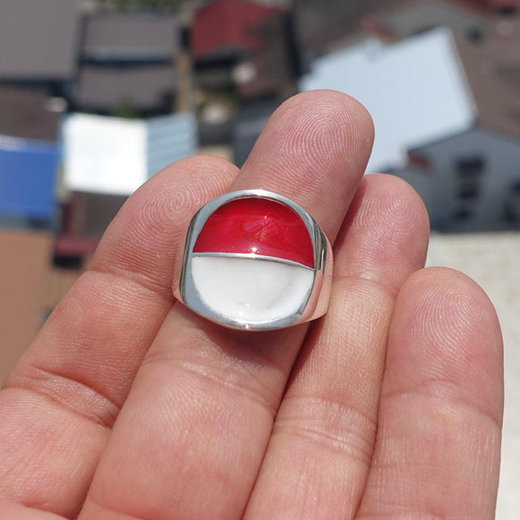 Indonesian Flag Ring, Sterling Silver Ring, Pinky Ring, Flag of Indonesia, Sport Event Outfit, Fan Apparel, Mens Silver Ring, Gift for Fans, Indonesia Flag