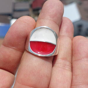 Polish Flag Ring, Sterling Silver Ring, Pinky Ring, Flag of Poland, Sport Event Outfit, Fan Apparel, Mens Silver Ring, Gift for Fans, Poland Flag