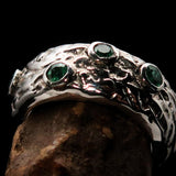 Green Emerald Ring, Sterling Silver Ring with 11 irregular settings of green Emerald 1.7 CT, handmade emerald ring, unique design - Size 8.5