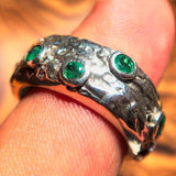 Green Emerald Ring, Sterling Silver Ring with 11 irregular settings of green Emerald 1.7 CT, handmade emerald ring, unique design - Size 8.5