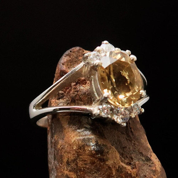 Citrine silver Ring,Gemstone Sterling Silver ring, Solitaire Ring with Yellow Citrine and CZ, handmade gemstone ring, Unique design Size 6.5