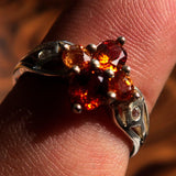 Orange Sapphire Ring, Sterling Silver Ring, Orange and Yellow Sapphires and CZ, Handmade Silver Ring, Unique Design, Gift for Her - Size 6.5