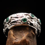 Green Emerald Ring, Sterling Silver Ring with 11 irregular settings of green Emerald 1.7 CT, handmade emerald ring, unique design - Size 8.5