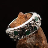 Green Emerald Ring, Sterling Silver Ring with 11 irregular settings of green Emerald 1.7 CT, handmade emerald ring, unique design - Size 8.5