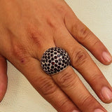 Red Garnet Ring, Sterling Silver Ring, Sphere Ring with 86 Stones of 3 mm red Garnets, handmade gemstone ring, Unique design, hallmarked 925