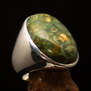 Men's Jasper Ring,Mirror polished Sterling Silver ring, Men's Solitaire Ring with green Jasper, handmade jasper ring, unique gift, Size 10.5