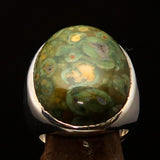 Men's Jasper Ring,Mirror polished Sterling Silver ring, Men's Solitaire Ring with green Jasper, handmade jasper ring, unique gift, Size 10.5