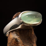 Green Prehnite Ring, Sterling Silver Solitaire Ring, oval green Prehnite, handmade silver jewelry, unique design, gift for her - Size 6.5