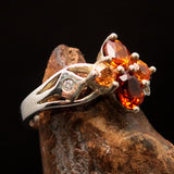 Orange Sapphire Ring, Sterling Silver Ring, Orange and Yellow Sapphires and CZ, Handmade Silver Ring, Unique Design, Gift for Her - Size 6.5