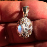 Moonstone Pendant, Sterling Silver Pendant, Gemstone Pendant, oval shaped Ceylon Moonstone and 18 CZ, Gift for Her, Unique Design, Handmade