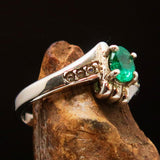 Natural emerald ring, Emerald Gemstone Ring, Sterling Silver Solitaire Ring with Green Emerald and CZ - Size 6.5 - handmade silver ring