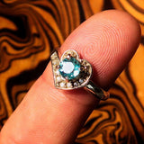 Natural Blue Zircon Ring, Heart shaped Gemstone Sterling Silver Solitaire Ring with round Cut Blue Zircon and CZ, handmade ring - Size 6.5