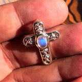 Moonstone Pendant, Sterling Silver pendant, Gemstone pendant, Cross Pendant, oval shaped Ceylon Moonstone and 5 CZ, moonstone necklace