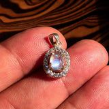 Moonstone Pendant, Sterling Silver Pendant, Gemstone Pendant with oval shaped Ceylon Moonstone and 20 CZ, Gift for Her, unique Design, Charm