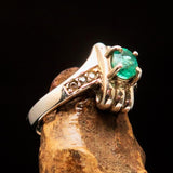 Green Emerald Sterling Silver Ring, Solitaire Ring with Green Emerald and 6 CZ - Size 4.5 - handmade silver ring, Natural green Emerald