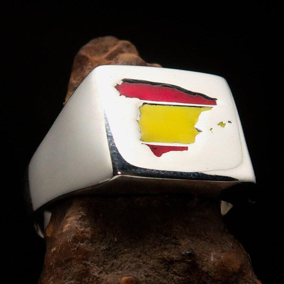 Spanish Flag Ring, Men's Ring, Sterling Silver Ring, Pinky Ring, Flag of Spain Ring, Sport Event Outfit, Fan accessories, Square shaped Ring