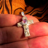 Moonstone Pendant, Sterling Silver Pendant, Celtic Cross Pendant, Crucifix Pendant, oval shaped Ceylon Moonstone, moonstone necklace, gift