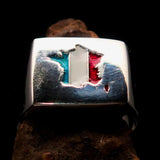 French Flag Ring, Sterling Silver Ring, Pinky Ring, Flag of France, Sport Event Outfit, Fan apparel, Square shaped Silver Ring, Gift for Him