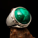 Green Malachite Ring, Handmade silver ring, unique silver ring, Round shaped Sterling Silver Men's Ring with Green Malachite - Size 10.5