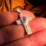 Moonstone Pendant, Sterling Silver Pendant, Celtic Cross Pendant, Crucifix Pendant, oval shaped Ceylon Moonstone, moonstone necklace, gift