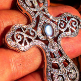 Moonstone Cross pendant, Sterling Silver Pendant, Cross pendant, Crucifix Pendant, shaped Ceylon Moonstone, handmade jewelry, unique design