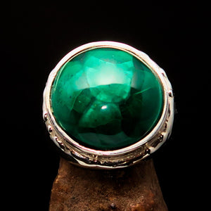 Green Malachite Ring, Handmade silver ring, unique silver ring, Round shaped Sterling Silver Men's Ring with Green Malachite - Size 10.5