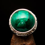 Green Malachite Ring, Handmade silver ring, unique silver ring, Round shaped Sterling Silver Men's Ring with Green Malachite - Size 10.5