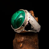 Green Malachite Ring, Handmade silver ring, unique silver ring, Round shaped Sterling Silver Men's Ring with Green Malachite - Size 10.5