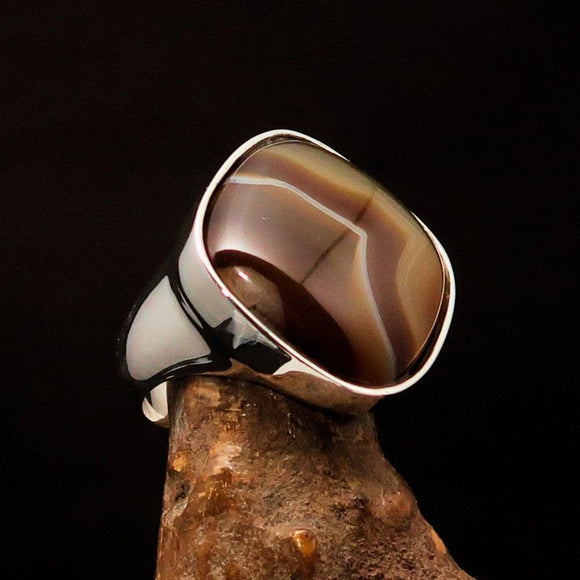 Agate Silver Ring, Sterling Silver Ring with rectangle brown Agate Cabochon, Handmade silver ring, gift for her, unique design - Size 9.5