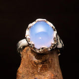 Blue Chalcedony Ring, Artistic Sterling Silver Ring, oval shaped blue Chalcedony Cabochon, Gemstone silver ring, unique design - Size 9.5