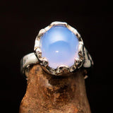 Blue Chalcedony Ring, Artistic Sterling Silver Ring, oval shaped blue Chalcedony Cabochon, Gemstone silver ring, unique design - Size 9.5